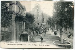 - SAINT-JULIEN De PEYROLAS - ( Gard ), Place De L'Eglise, Sortie De La Messe, écrite En 1907, Fontaine, TBE, Scans. - Autres & Non Classés