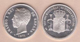 AMADEO I ARRA DE PLATA/SILVER  1.871 #18-75 MÓDULO 5 PESETAS 1.871  SC/UNC  T-DL-11.836 - Collections