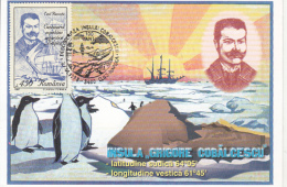 45768- BELGICA ANTARCTIC EXPEDITION, SHIP, E. RACOVITA, PENGUIN, COBALCESCU ISLAND, MAXIMUM CARD, 1998, ROMANIA - Antarktis-Expeditionen