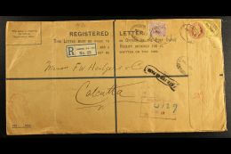 1908 REGISTERED ENVELOPE TO CALCUTTA 1907 3d Brown Registered Envelope, Size K, Used To Calcutta, And Uprated With... - Non Classificati