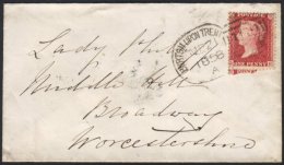 SPOON CANCELS Burton Upon Trent, 1858 (March) Good Clear Strike Tying 1d Red On Envelope To Worcester.  For More... - Altri & Non Classificati