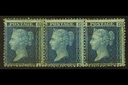 1858 2d Blue, SG 45, Plate 9, Mint STRIP OF THREE (two Stamps Never Hinged), Centred Low And Left. For More... - Altri & Non Classificati