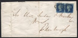 1841 2d Blue Plate 3, Horizontal Pair GG/GH On An Entire Banff To Edinburgh, Cancelled By Black MALTESE CROSS... - Altri & Non Classificati