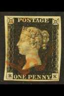 1840 1d Intense Black 'RK' Plate 5, SG 1, Very Fine Used With 4 Margins & Red MC Cancellation. For More... - Non Classificati