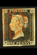 1840 1d Grey-black 'NF' Plate 1a, SG 3, Very Fine Used With 4 Large Margins And Pretty Red MC Pmk. A Beauty. For... - Non Classificati