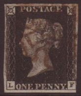 1840 1d Black 'LF' Plate 8, SG 2, Fine Used With 3 Good Margins (just Brushing At Low Right Corner) With Neat... - Non Classificati