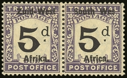 1923 POSTAGE DUE 5d Black And Violet Of Transvaal, Variety "Wes" SG D1a, Fine Mint Horizontal Pair.  For More... - Africa Del Sud-Ovest (1923-1990)