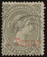 TRANSVAAL 1879 1d On 6d, Ovptd Type 13 In RED, SG 143a, Very Fine Used. For More Images, Please Visit... - Non Classificati