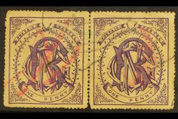 NATAL NATAL GOVERNMENT RAILWAY 1880 1d Violet Used Horizontal Pair With Pencil & Crayon Cancellations. Faults... - Non Classificati