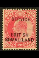 OFFICIAL 1903 1a Carmine With "BRIT  SH" ERROR, SG O7a, Very Fine Mint. For More Images, Please Visit... - Somaliland (Protettorato ...-1959)