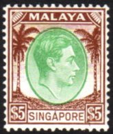 1948-52 $5 Green & Brown - Perf 14, SG 15, Very Fine Mint For More Images, Please Visit... - Singapore (...-1959)