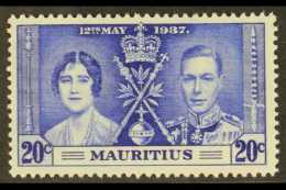 1937 20c Coronation 'LINE BY SCEPTRE' Variety, SG 251b, Vf NHM For More Images, Please Visit... - Mauritius (...-1967)