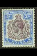 1921 2s Dull Purple And Blue On Grey-blue, SG 86g, Very Fine Mint. For More Images, Please Visit... - Malta (...-1964)