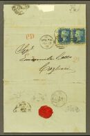 1870 ENTIRE LETTER TO SARDINIA Bearing Great Britain 2d Blue, Plate 13, Horizontal Pair Tied By "MALTA / A25"... - Malta (...-1964)