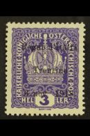 TRENTINO 1918 3h Purple "Regno D'Italia Trentino" Overprint With NO STOP AFTER "NOV" Variety (position 3), Sassone... - Non Classificati