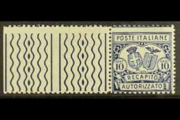 AUTHORISED RECEIPT STAMPS 1928 10c Blue, Variety "Perf 11 X 14",  Sass 1a, Superb Marginal NMH. Rare Stamp With... - Non Classificati