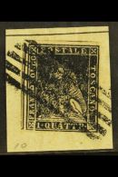 TUSCANY 1q. Black, Wmk Wavy Lines, Sass 10, Very Fine Used On Piece With Clear To Large Margins Showing A Portion... - Non Classificati