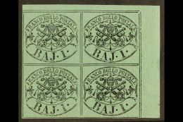 PAPAL STATES 1852 1b Deep Green (2nd Type), Sass 2b, SUPERB CORNER MARGINAL BLOCK OF 4 NHM. Cat Sass €800+... - Non Classificati