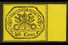 PAPAL STATES 1867 40c Lemon Yellow, Sass 19, Superb Marginal Mint With 5 Frame Lines. Cat €375 (£285) ... - Non Classificati