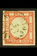 NEOPOLITAN STATES 1861 5gr Carmine Red, Sass 21, Very Fine Used, Neat Cds Cancel, Four Good Margins. Cat €225... - Non Classificati