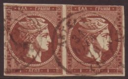 1862-67 Hermes Head 1L Chocolate-brown (SG 16, Mi 16) Very Finely Cds Used HORIZ PAIR, The Left Stamp With Full... - Altri & Non Classificati