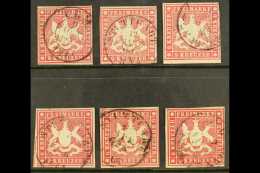 WURTTEMBERG 1859 9kr Carmine Study Group, Michel 14a, Six Fine Cds Used Examples, Two With 4 Margins. Attractive!... - Altri & Non Classificati