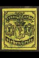 BREMEN 1860 7Gr Black On Yellow (thick Paper), Mi 3a, Superb Used With Large Margins All Round And Neat Blue Cds... - Altri & Non Classificati