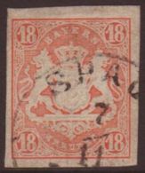 BAVARIA 1867 18K Vermilion With Silk Thread, Mi 19, Superb Used With Large Margins All Round. Signed Diena. For... - Altri & Non Classificati