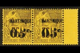 MARTINIQUE 1888-91 05 On 35c Black On Yellow, Horizontal Marginal Pair, One Stamp With Tilted "5" Variety, Yvert... - Altri & Non Classificati