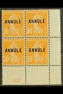 COURS D'INSTRUCTION 1911 30c Orange Sower With "ANNULE" Overprint, Yvert 141-CI 1, Fine Never Hinged Mint Corner... - Altri & Non Classificati