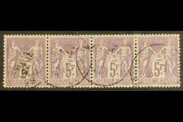 1884 5fr Violet On Lilac, Yv 95, Superb Used Strip Of 4, With Fabulous Fresh Colour, Full Perfs & Pretty Cds... - Altri & Non Classificati