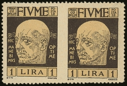 1920 1L Black D'Annunzio Variety "horizontal Pair Imperf Between", Sassone 122q, Very Fine Mint, Fresh &... - Fiume