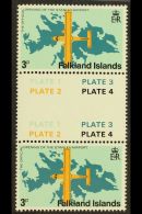 1979 3p Stanley Airport WATERMARK CROWN TO RIGHT Variety, SG 360w, Very Fine Never Hinged Mint Vertical 'Plate'... - Falkland Islands