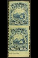 1875 ½r Blue, Plate II, Lower Marginal Pair Showing Variety "IMPERF HORIZONTALLY", Scott 1b (SG 2a), Fine... - Costa Rica