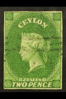 1857-59 2d Yellowish Green, SG 3a, Very Fine Used With 4 Neat Margins For More Images, Please Visit... - Ceylon (...-1947)