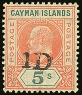 1907 "1D" On 5s Salmon And Green, SG 19, Never Hinged Mint. For More Images, Please Visit... - Caimán (Islas)