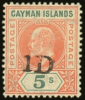 1907 "1D" On 5s Salmon And Green, SG 19, Never Hinged Mint. For More Images, Please Visit... - Cayman (Isole)