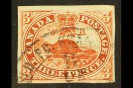 1852-57 3d Deep Red Imperf, SG 6, Used With Rare Large Double- Ring "UP" Cancellation, 4 Margins With Small Cut... - Altri & Non Classificati