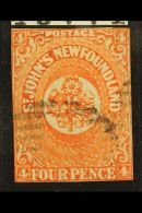 1860 4d Orange-vermilion, Imperf, On Medium Hand Made Paper, SG 12, Used, A Good Looking Stamp But Cut Very Close... - Altri & Non Classificati