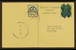 JAPANESE OCCUPATION - BURMESE GOVERNMENT 1943 (1st July) ½a On 9ps Green KGVI Postal Stationery Reply Card,... - Birmania (...-1947)