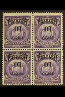1927 10c On 24c Purple With INVERTED SURCHARGE Variety (Scott 162a, SG 193a), Very Fine Mint BLOCK Of 4,... - Bolivia