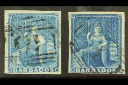 1855-58 (1d) Pale Blue And (1d) Deep Blue, SG 9 & 10, Very Fine Used. (2 Stamps) For More Images, Please Visit... - Barbados (...-1966)