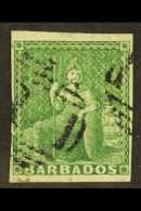 1855 (½d) Green On White Paper, SG 8, Superb Used Appearance But Tiny Scissor Nick At Left. Pretty Stamp.... - Barbados (...-1966)