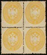 LOMBARDY VENETIA 1863 2s Yellow, Perf 14, Mi 14, In A Very Fine Mint Block Of 4. Signed Diena. For More Images,... - Altri & Non Classificati