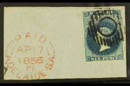 SOUTH AUSTRALIA 1855 6d Deep Blue, SG 3, Very Fine Used Example With 4 Large Margins, Tied To Piece With Fully... - Altri & Non Classificati