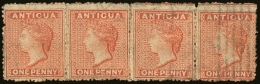 1867 1d Vermilion, Watermark Sideways SG 7b, A Horizontal Mint Strip Of Four, Showing Marginal Watermark Lines... - Altri & Non Classificati