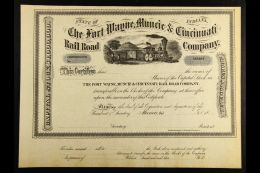 RAILWAY BEAUTIFUL SHARE CERTIFICATE (dated "18__") Unused For $100 Shares In The The Fort Wayne, Muncie &... - Non Classificati