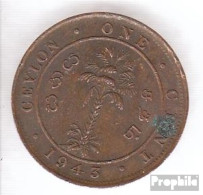 Ceylon KM-Nr. : 111 1943 Sehr Schön Bronze Sehr Schön 1943 1 Cent George VI. - Sri Lanka