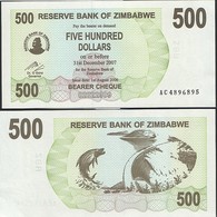 Zimbabwe P 43 - 500 Dollars 1.8.2006 BEARER CHEQUE - UNC - Zimbabwe