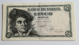 Banque D' ESPAGNE Cinq Pésétas Du 5 Mars 1948 Joli Voir Les 2 Photos - 5 Peseten